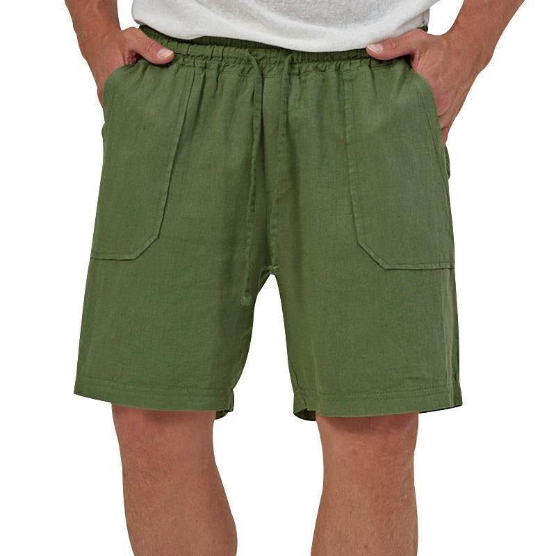 Men's Summer Solid Color Cotton And Linen Casual Shorts