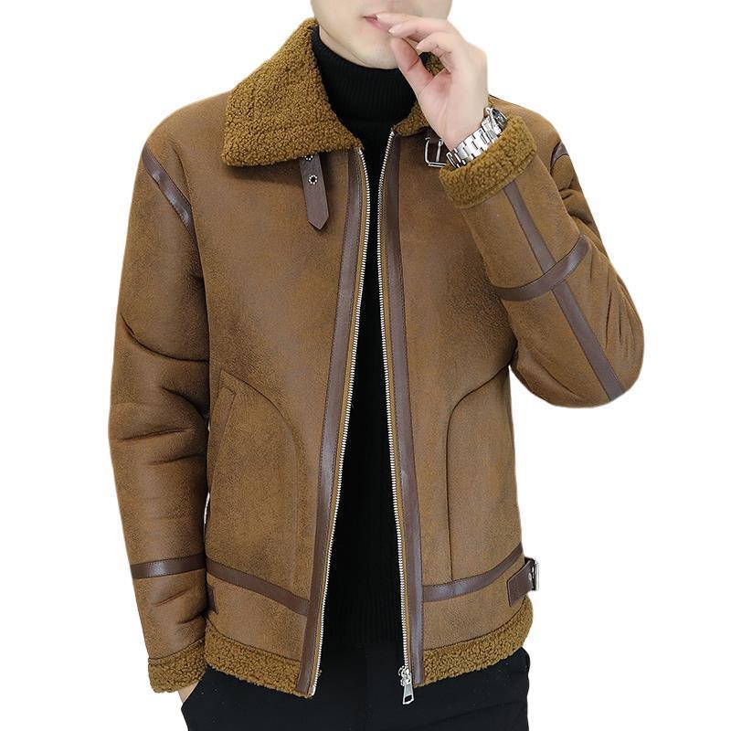 Men's Winter Fleece-lined Thick Suede Leather Jacket