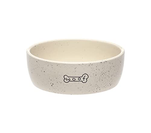 Pearhead Woof Pet Bowl, Dog Water and Food Dish, Pet Owner Dog Accessory, Ceramic, White, Microwave and Dishwasher Safe, Holds 3 Cups, 24 oz