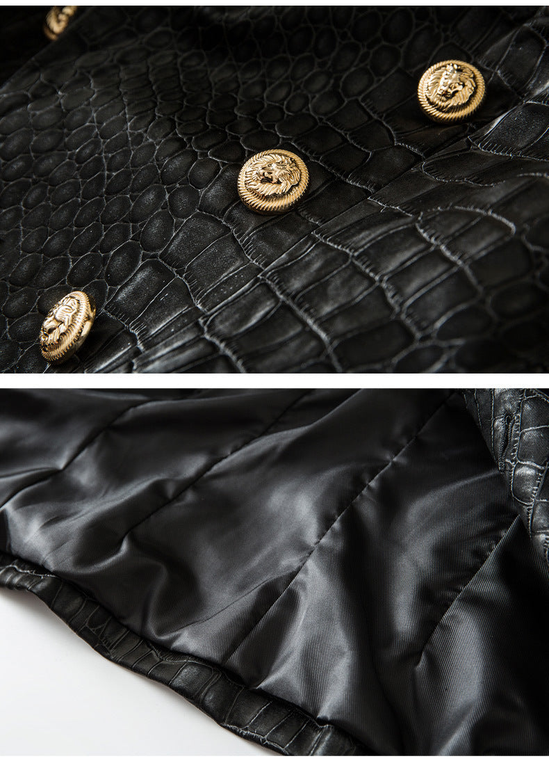 Suit Crocodile Leather Coat European And American Style Slim-fit Top Metal Buckle Waist-tight Jacket