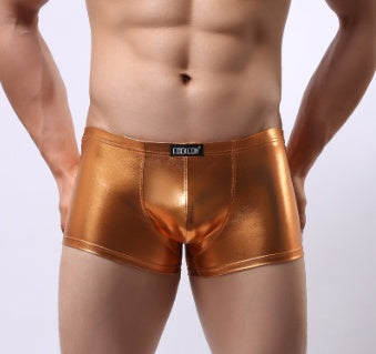 Men's low waist boxer briefs sexy body smooth patent leather faux leather hip briefs