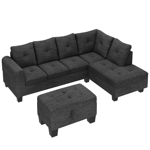 Lamerge Sectional Sofa Couch Set w/Ottoman &Chaise, Upholstered L Shape Modular Sofa Couch with 6 Seats, Living Room Furniture Sofa Sets, Button Tufted Comfy Sectional Couch for Living Room, Home