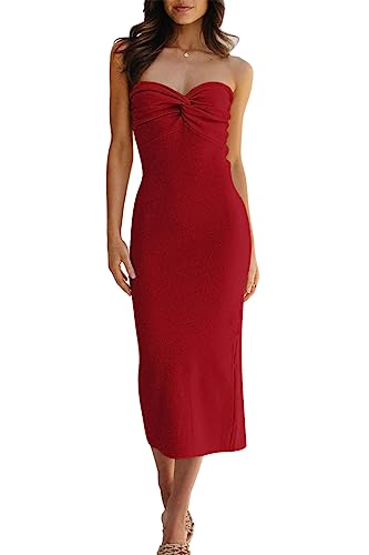 LILLUSORY Knitted Dresses Twisted Front Bodycon Dress with Back Slit