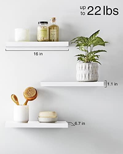 BAYKA Floating Shelves, Wall Mounted Rustic Wood Shelves for Bathroom, Bedroom, Living Room, Kitchen, Small Hanging Shelf for Books/Storage/Room Decor with 22lbs Capacity (Black, Set of 3, 16in)