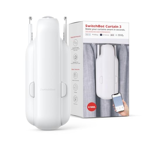 SwitchBot Automatic Curtain Opener - Bluetooth Remote Control Smart Curtain with App/Timer, Upgraded High-Performance Motor, Add SwitchBot Hub to Work with Alexa, Google Home, HomeKit (Curtain 3, Rod)