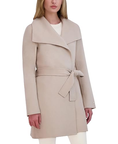 TAHARI Women's Ella Lightweight Double Face Wool Wrap Coat with Tie Belt