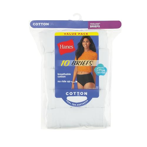 Hanes Women's Cotton Brief Value Pack, 10-Pack, Assorted Brief Underwear (Colors May Vary)