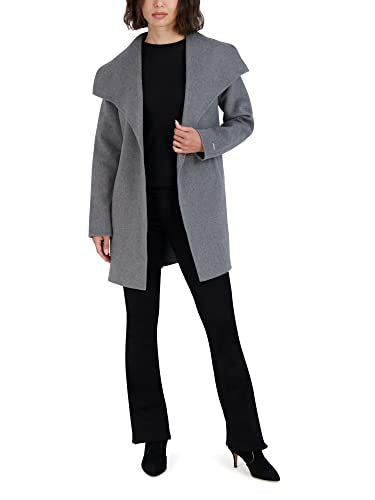 TAHARI Women's Ella Lightweight Double Face Wool Wrap Coat with Tie Belt