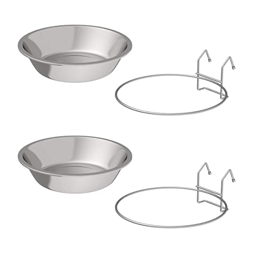 Set of 2 Stainless-Steel Dog Bowls - Cage, Kennel, and Crate Hanging Pet Bowls for Food and Water - 8oz Each and Dishwasher Safe by PETMAKER, Silver