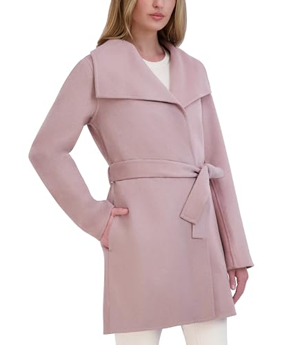 TAHARI Women's Ella Lightweight Double Face Wool Wrap Coat with Tie Belt