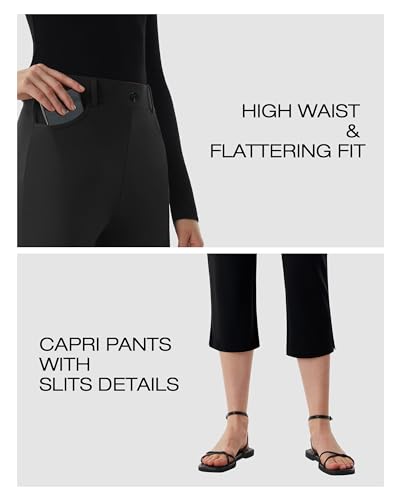 AFITNE Women's Pull On Capri Pants Dress Yoga Pants with Pockets High Waist Stretch Business Work Casual Cropped Slacks 21"