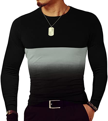 LOGEEYAR Mens Slim Fit T-Shirt Contrast Color Tee Gradient Stitching Short-Sleeve Cotton Tops