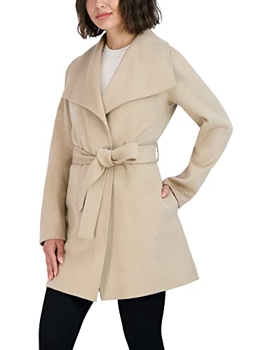 TAHARI Women's Ella Lightweight Double Face Wool Wrap Coat with Tie Belt