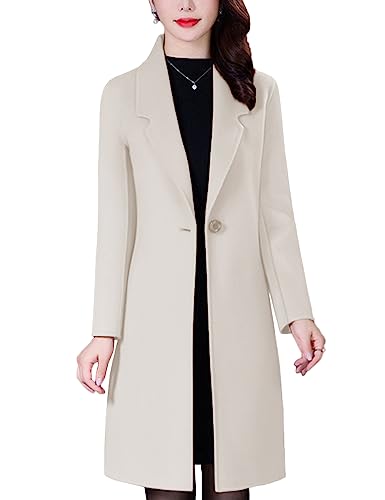 Bankeng Women Winter Wool Blend Camel Mid-Long Coat Notch Double-Breasted Lapel Jacket Outwear