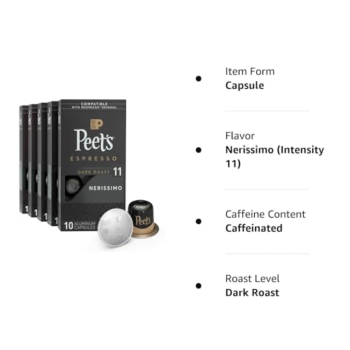 Peet's Coffee Gifts, Espresso Coffee Pods Variety Pack, Dark & Medium Roasts, Intensity 8-11, 40 Count (4 Boxes of 10 Espresso Capsules)