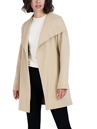 TAHARI Women's Ella Lightweight Double Face Wool Wrap Coat with Tie Belt