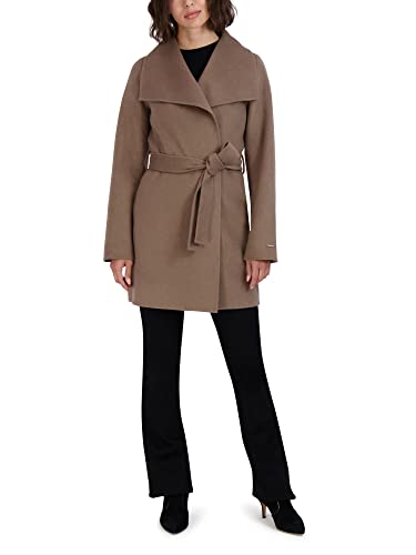 TAHARI Women's Ella Lightweight Double Face Wool Wrap Coat with Tie Belt