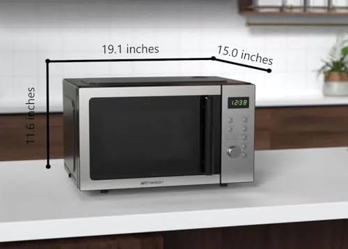 Emerson MW7601SL Compact Countertop Microwave Oven with Sleek Mirrored Finish Door 10 Power Levels, 6 Auto Menus, Glass Turntable and Child Safe Lock, 0.7 Cu. Ft, Silver