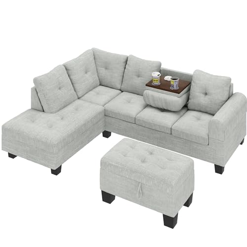 Lamerge Sectional Sofa Couch Set w/Ottoman &Chaise, Upholstered L Shape Modular Sofa Couch with 6 Seats, Living Room Furniture Sofa Sets, Button Tufted Comfy Sectional Couch for Living Room, Home