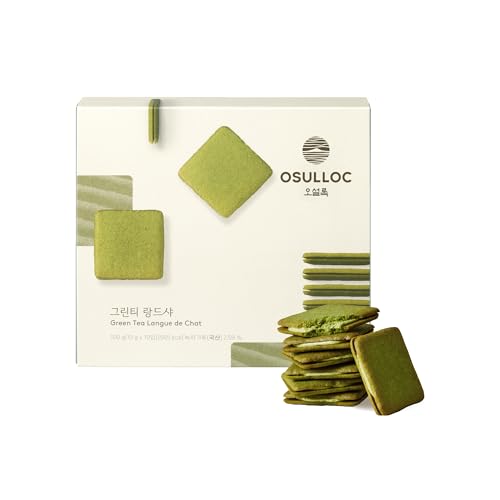 OSULLOC Langue de Chat Cookies (3.52oz, 100g) Korean Matcha Flavored Snacks | Asian Snacks, Premium Tea Food