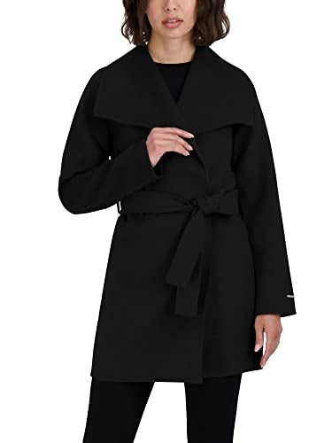 TAHARI Women's Ella Lightweight Double Face Wool Wrap Coat with Tie Belt