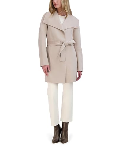 TAHARI Women's Ella Lightweight Double Face Wool Wrap Coat with Tie Belt