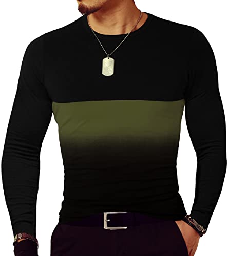 LOGEEYAR Mens Slim Fit T-Shirt Contrast Color Tee Gradient Stitching Short-Sleeve Cotton Tops