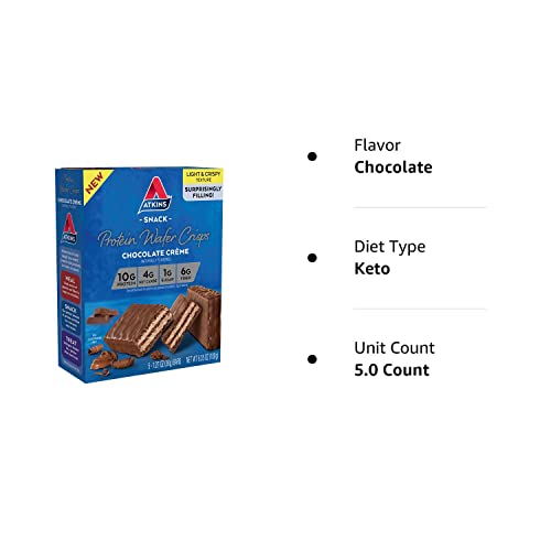 Atkins Chocolate Crème Protein Wafer Crisps, Protein Dessert, 4g Net Carb, 1g Sugar, High in Fiber, Keto Friendly, 5 Count