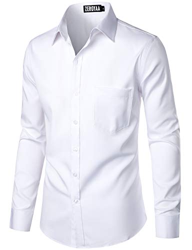 ZEROYAA Men's Urban Stylish Casual Business Slim Fit Long Sleeve Button Up Dress Shirt with Pocket