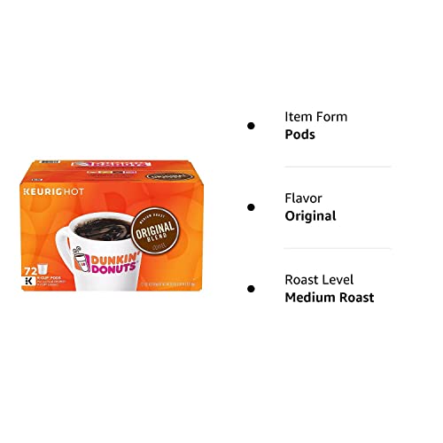 Dunkin' Original Blend Single Serve Keurig K-Cup Pods, Medium Roast Coffee, 60 Pods total (6 Boxes of 10)