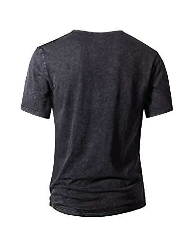 Mens Distressed Henley Shirts Retro Short Sleeve Tee Shirts Casual Button Down Washed T-Shirts for Men