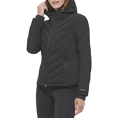 Calvin Klein Women's Scuba Side Panel and Sleeve Detail Adjustable Hood Zip Pocketspuffer