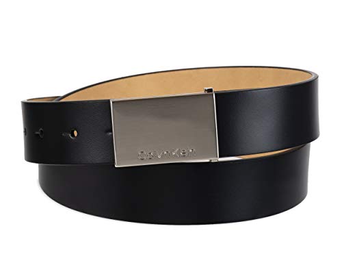 Calvin Klein Men's Casual Statement Plaque Buckle Belt with Logo Treatment