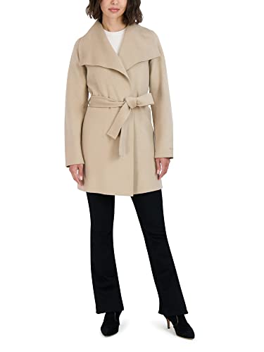 TAHARI Women's Ella Lightweight Double Face Wool Wrap Coat with Tie Belt