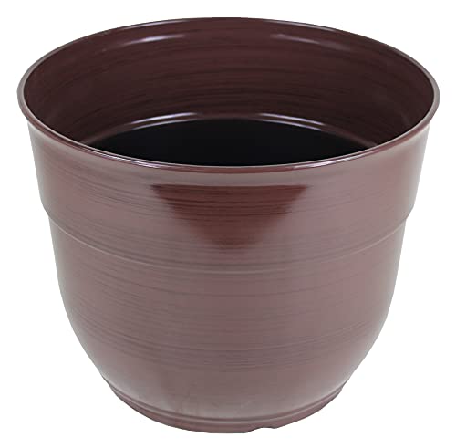 Garden Elements Glazed Brushed Happy Large Plastic Planter, 15" (1, Purple)