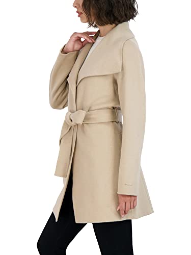 TAHARI Women's Ella Lightweight Double Face Wool Wrap Coat with Tie Belt