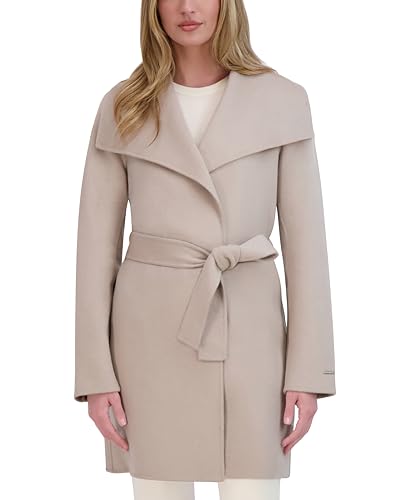 TAHARI Women's Ella Lightweight Double Face Wool Wrap Coat with Tie Belt