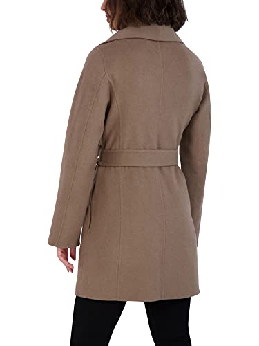 TAHARI Women's Ella Lightweight Double Face Wool Wrap Coat with Tie Belt