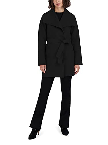 TAHARI Women's Ella Lightweight Double Face Wool Wrap Coat with Tie Belt