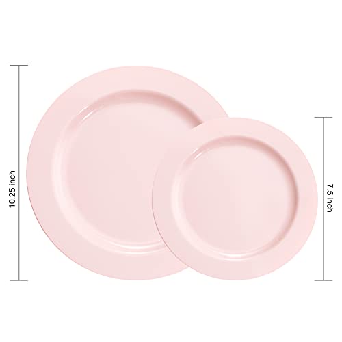 FLOWERCAT 60PCS Pink Plastic Plates - Heavy Duty Pink Plates Disposable for Party/Mother's Day/Wedding - Include 30PCS 10.25inch Pink Dinner Plates and 30PCS 7.5inch Pink Dessert/Salad Plates