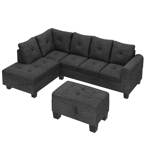 Lamerge Sectional Sofa Couch Set w/Ottoman &Chaise, Upholstered L Shape Modular Sofa Couch with 6 Seats, Living Room Furniture Sofa Sets, Button Tufted Comfy Sectional Couch for Living Room, Home