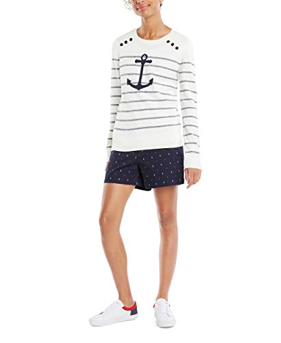 Nautica Women's Voyage Long Sleeve 100% Cotton Striped Crewneck Sweater