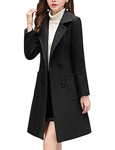 Bankeng Women Winter Wool Blend Camel Mid-Long Coat Notch Double-Breasted Lapel Jacket Outwear