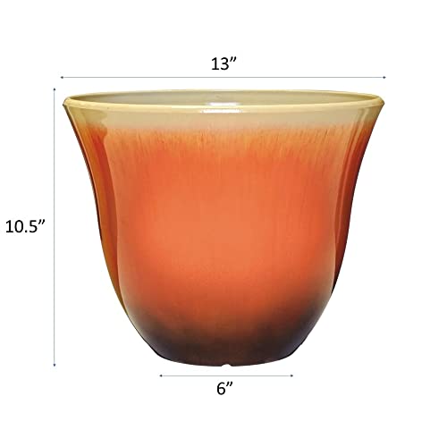 Classic Home and Garden Honeysuckle Resin Flower Pot Planter, Tequila Sunrise, 13"