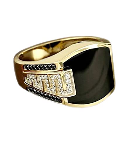 Fashion Cuban Link Chain Ring Classic Retro Color-Preserving 18K Gold Plated with Black Agate, Luxury Fashion Successful Gentleman Diamond Ring Hip Hop Ring for Men (9)