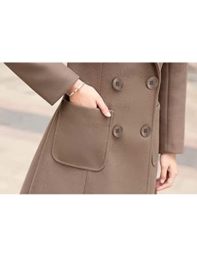 Bankeng Women Winter Wool Blend Camel Mid-Long Coat Notch Double-Breasted Lapel Jacket Outwear