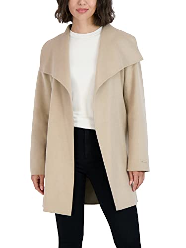 TAHARI Women's Ella Lightweight Double Face Wool Wrap Coat with Tie Belt