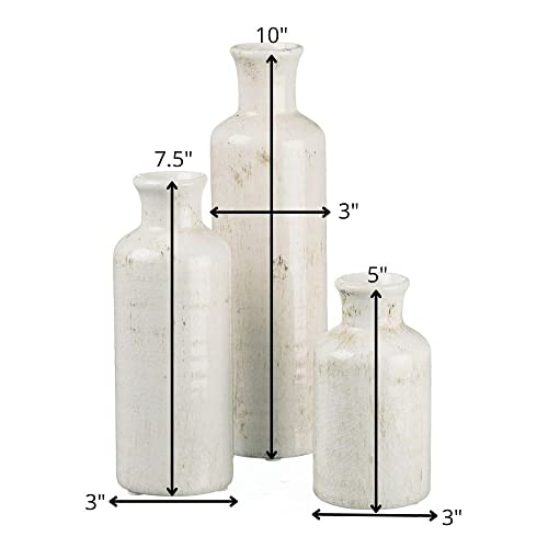 Sullivans White Ceramic Vase Set, Farmhouse Decor, Home Decorative Vase, Vases For Your Kitchen, Bedroom, Office, Living Room, Bathroom, & Shelf Centerpiece Table Decorations (CM2333)