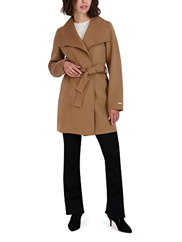 TAHARI Women's Ella Lightweight Double Face Wool Wrap Coat with Tie Belt