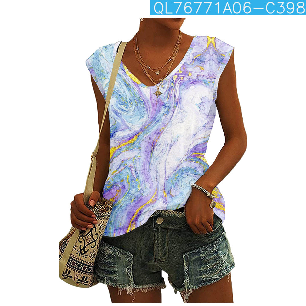 3D Digital Printing Basic Sleeveless V-neck Women's Vest Short Top